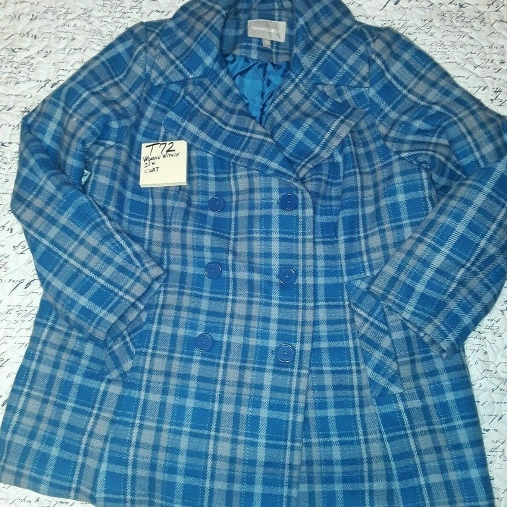 T72 Woman's Woman Within Blue Gray Jacket Coat Qui